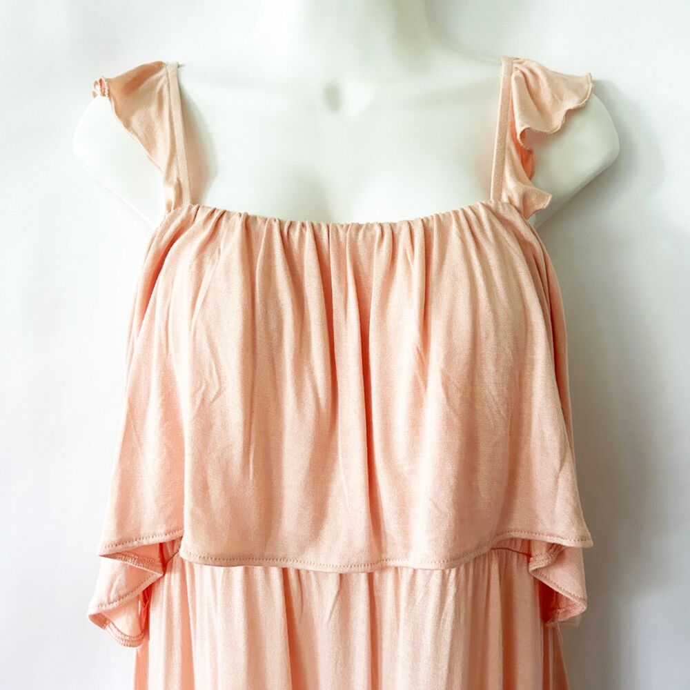 H&M MAMA Long Jersey Maternity Dress (L) in Apricot Ruffle Shoulder Flounce Maxi - Picture 3 of 14